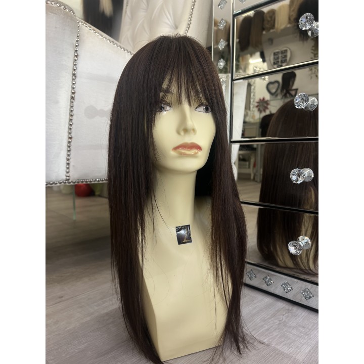 Parrucca liscia con frangia capelli veri Remy su misura capelli indiani