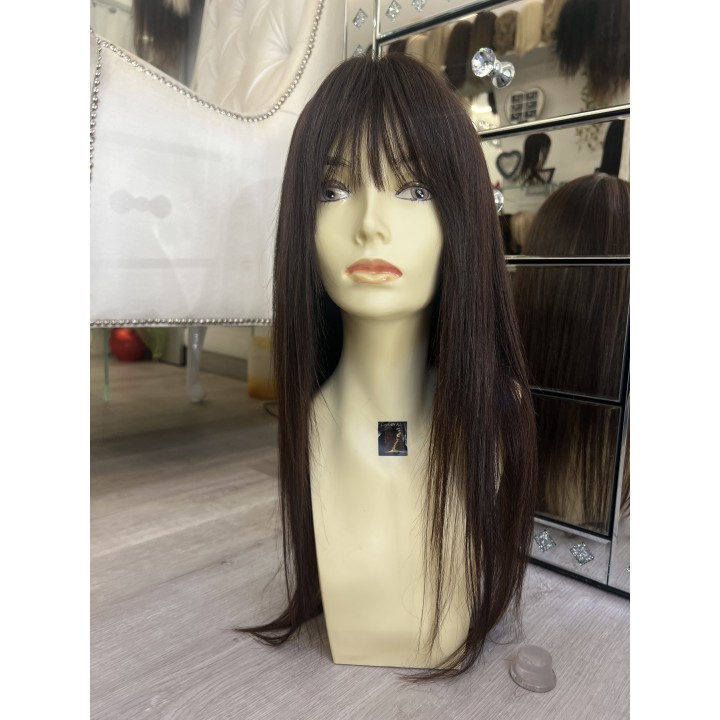 Parrucca liscia con frangia capelli veri Remy su misura capelli indiani