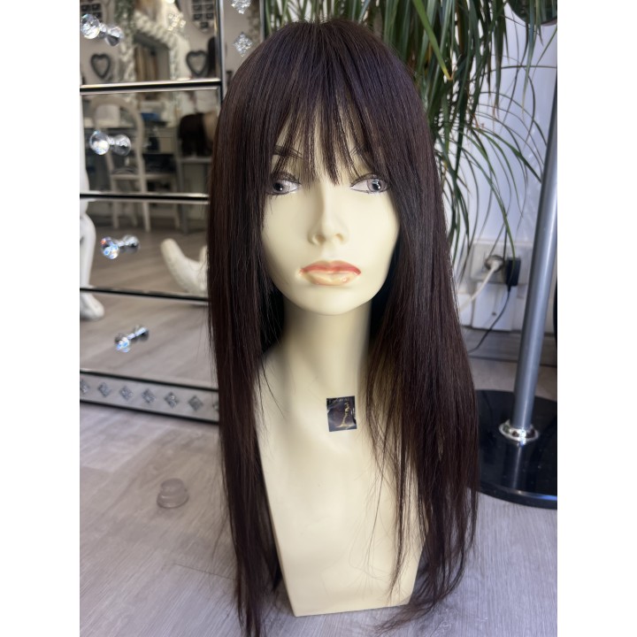 Parrucca liscia con frangia capelli veri Remy su misura capelli indiani