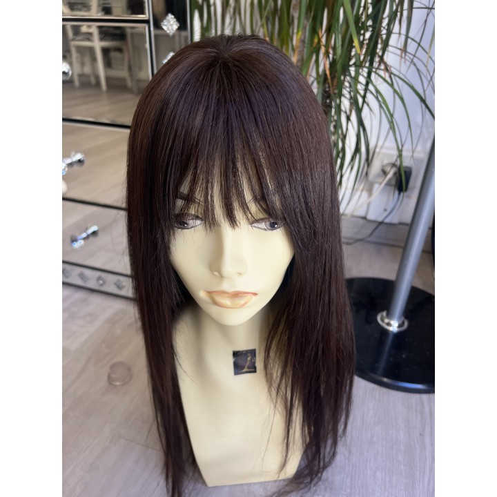 Parrucca liscia con frangia capelli veri Remy su misura capelli indiani