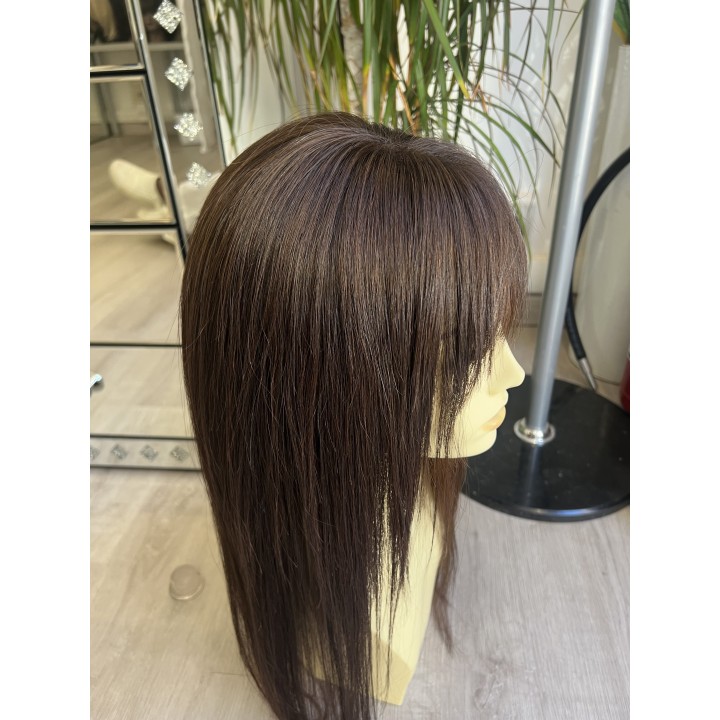 Parrucca liscia con frangia capelli veri Remy su misura capelli indiani