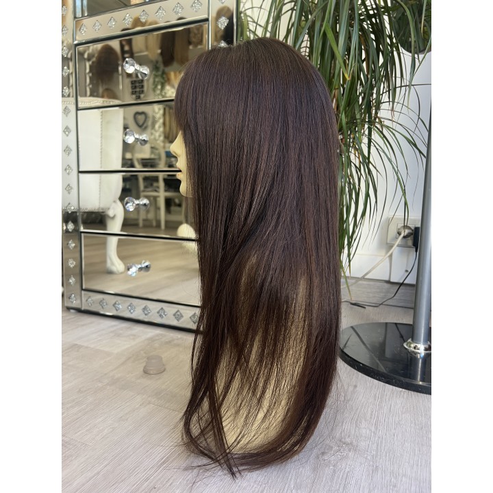 Parrucca liscia con frangia capelli veri Remy su misura capelli indiani