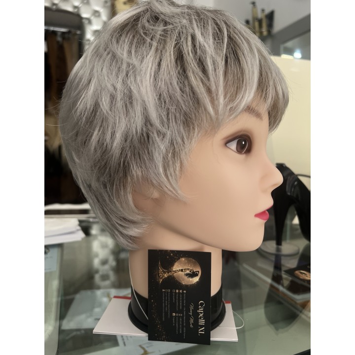 Parrucca Sintetica Mono Lace - Taglio Corto Grigio Argento