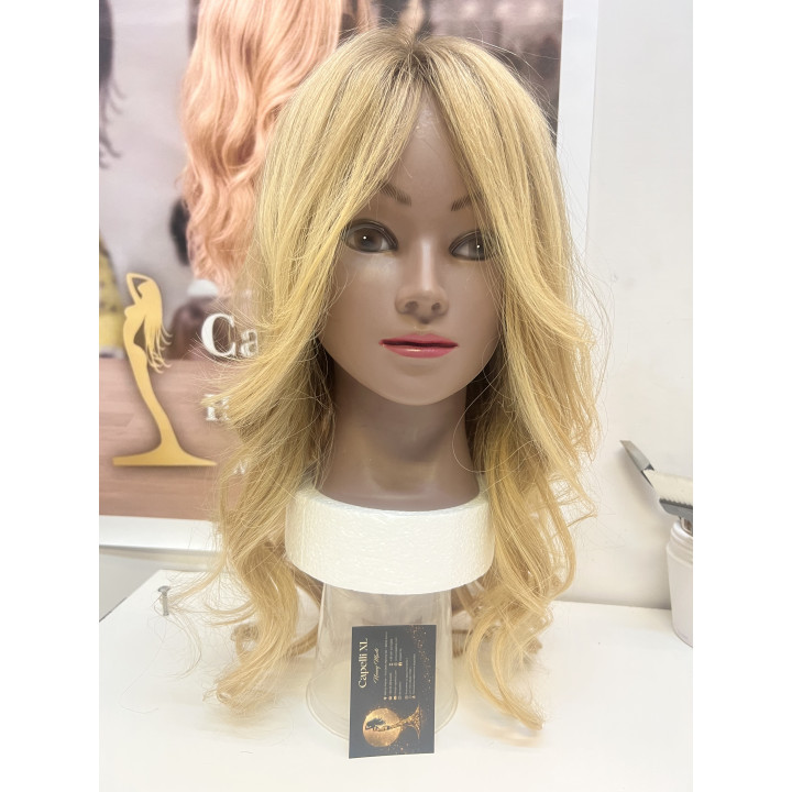 Mezza Parrucca Toupet Infoltitore Biondo 1634 con clip capelli veri remy