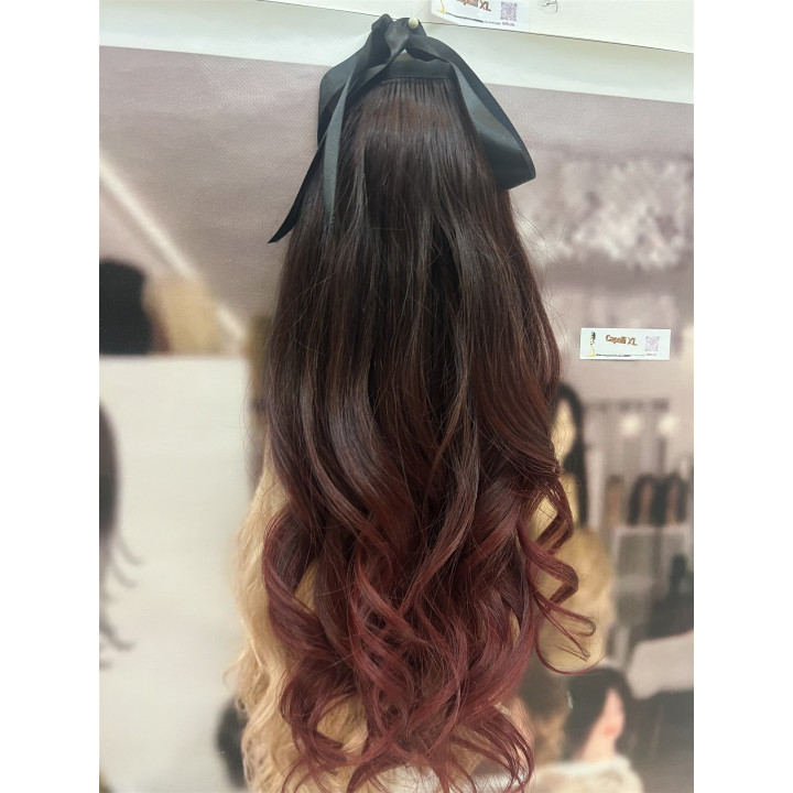 Coda di Capelli Veri Rosso Rubino Sfumato Capelli XL