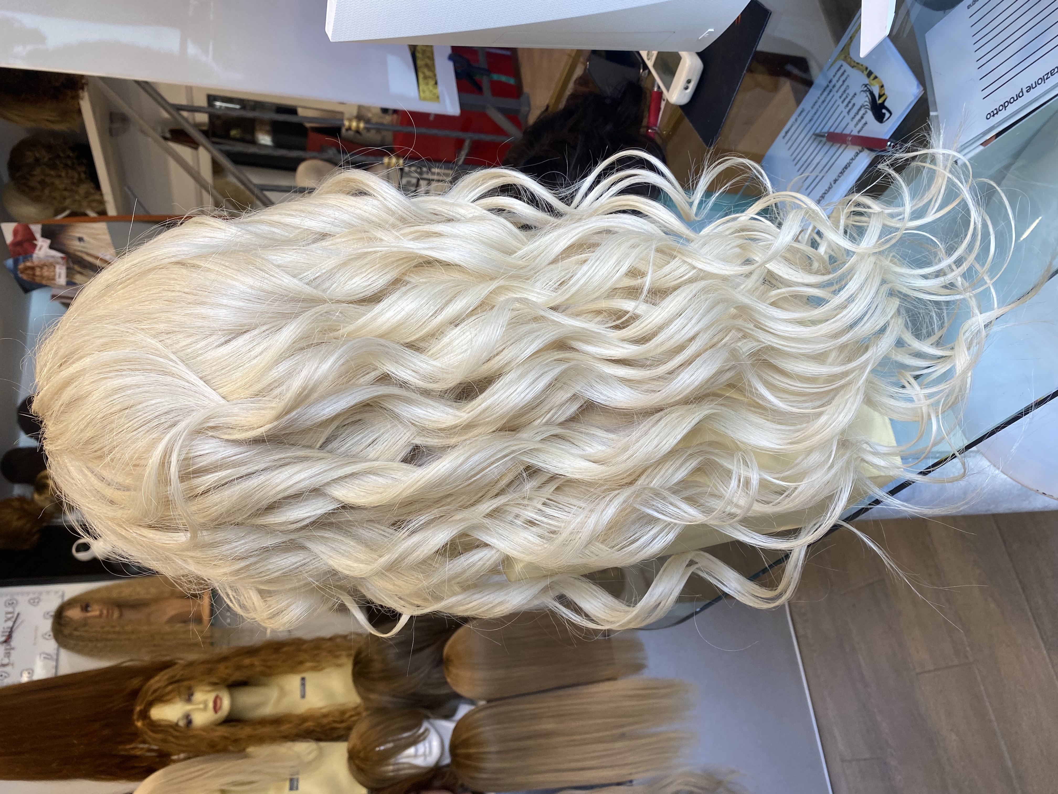 Parrucca lunghissima di capelli veri remy Colore Biondo platino capelli Europei