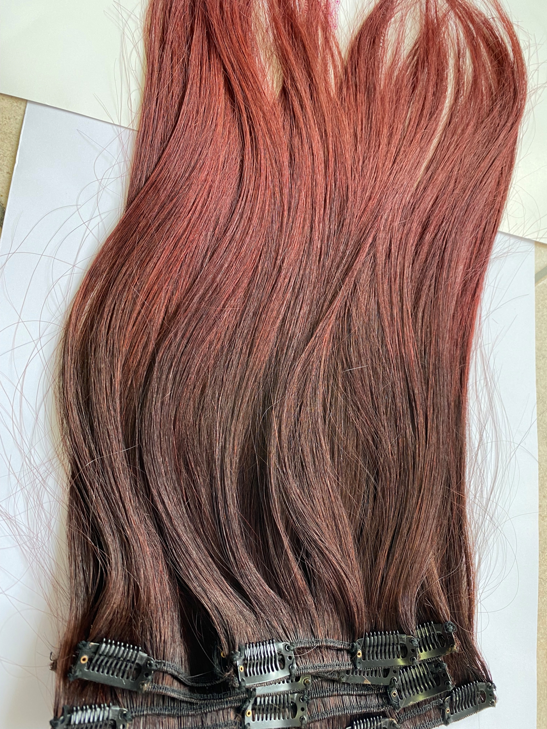 Extension con clip, capelli lunghissimi Capelli veri Remy Indiani Colore Rosso sfumato Balayage