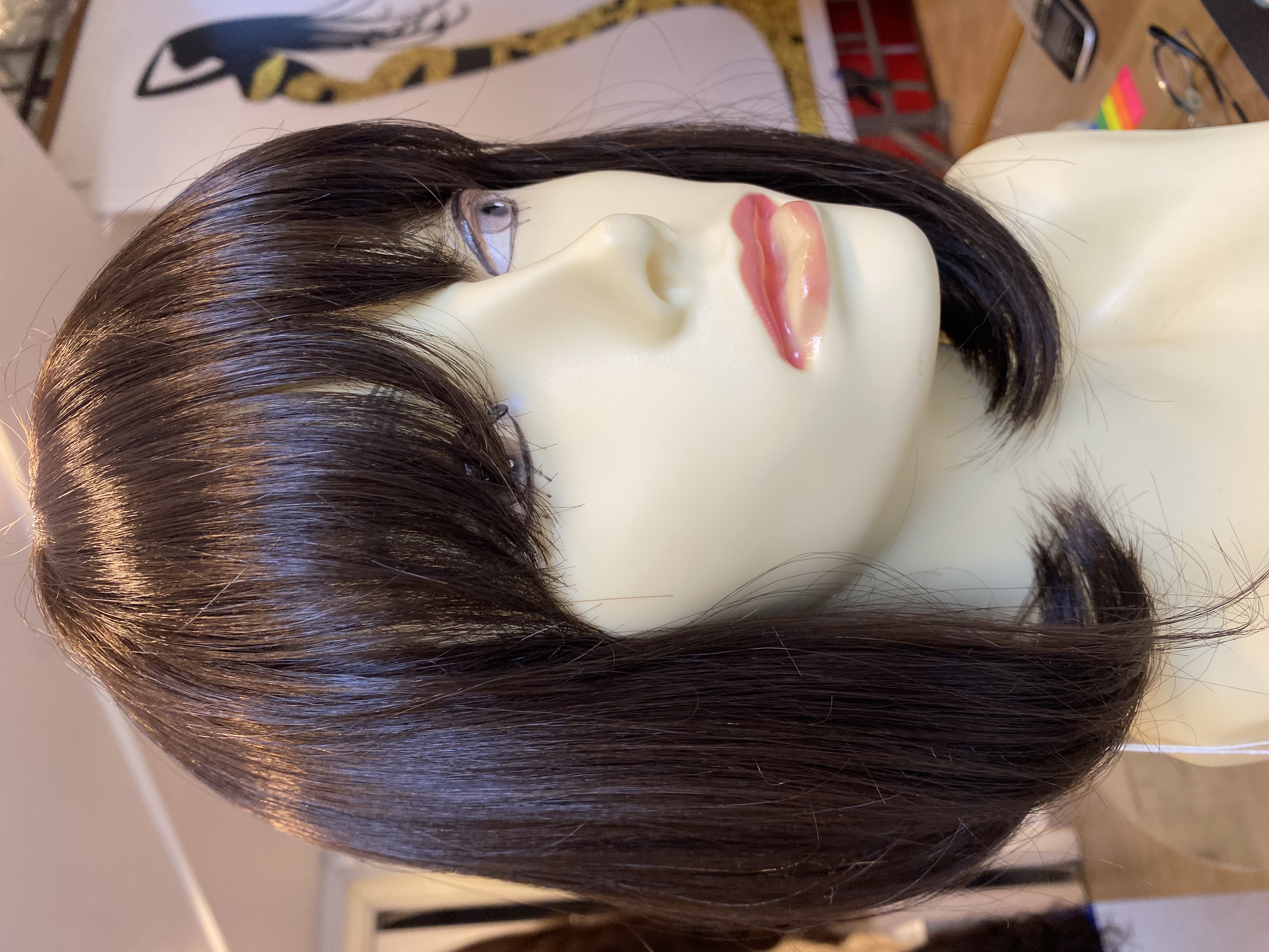 Parrucca nera modellata Taglio carrè con frangia per signora Capelli artificiali, Parrucca Capelli in fibra sintetica