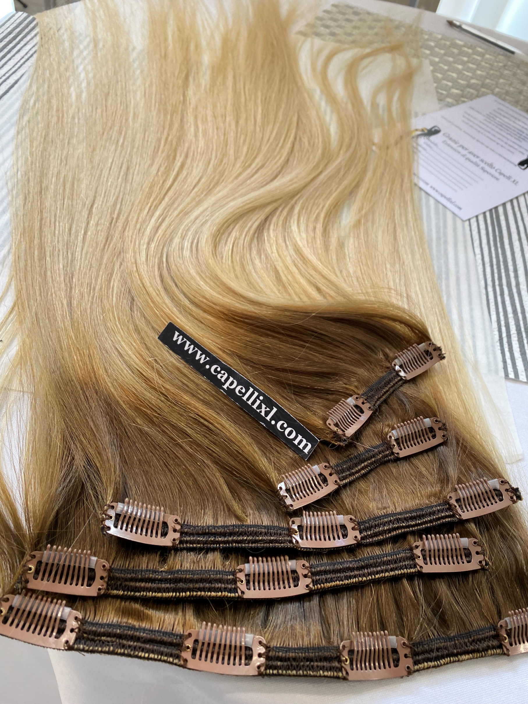 Extension con clip, capelli lunghissimi Capelli veri Remy Europei Colore biondo sfumato Balayage