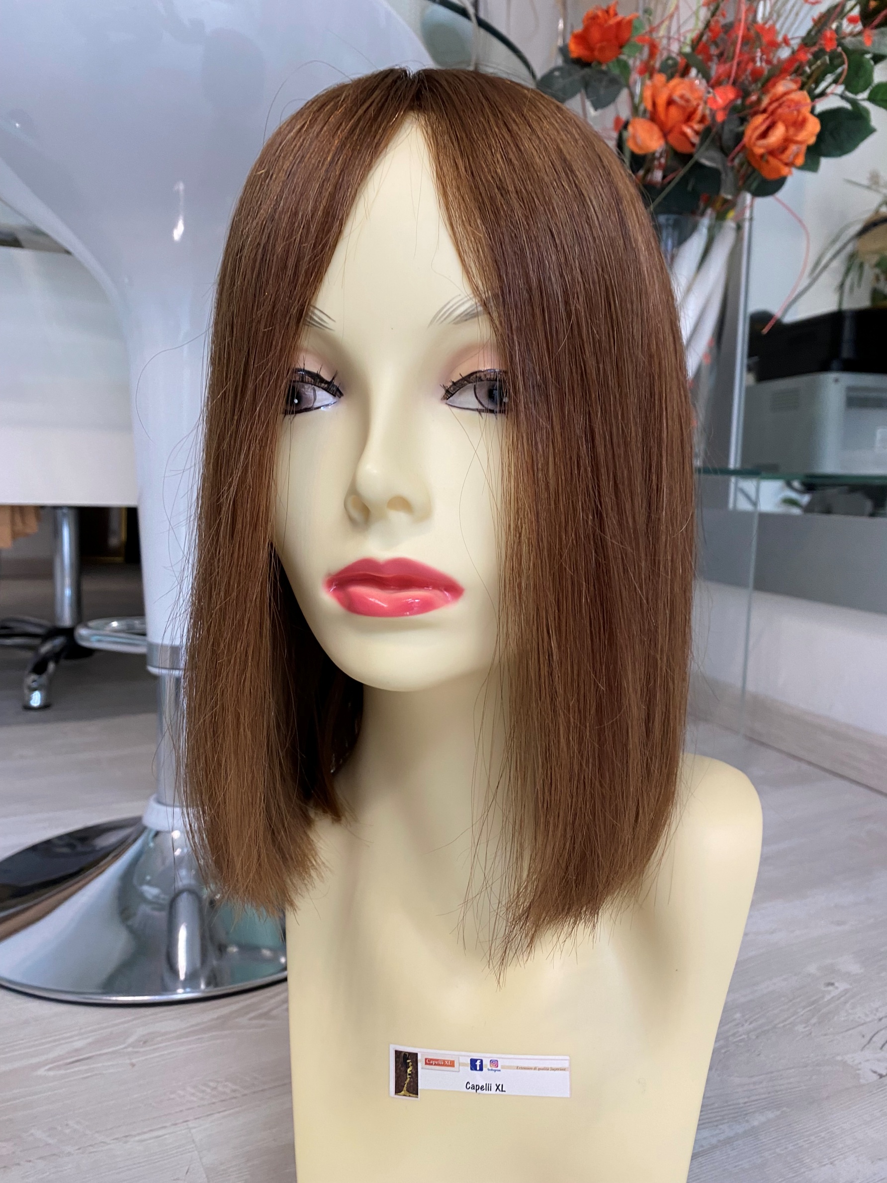 Parrucca di capelli veri remy vergini Colore castano ramato su misura