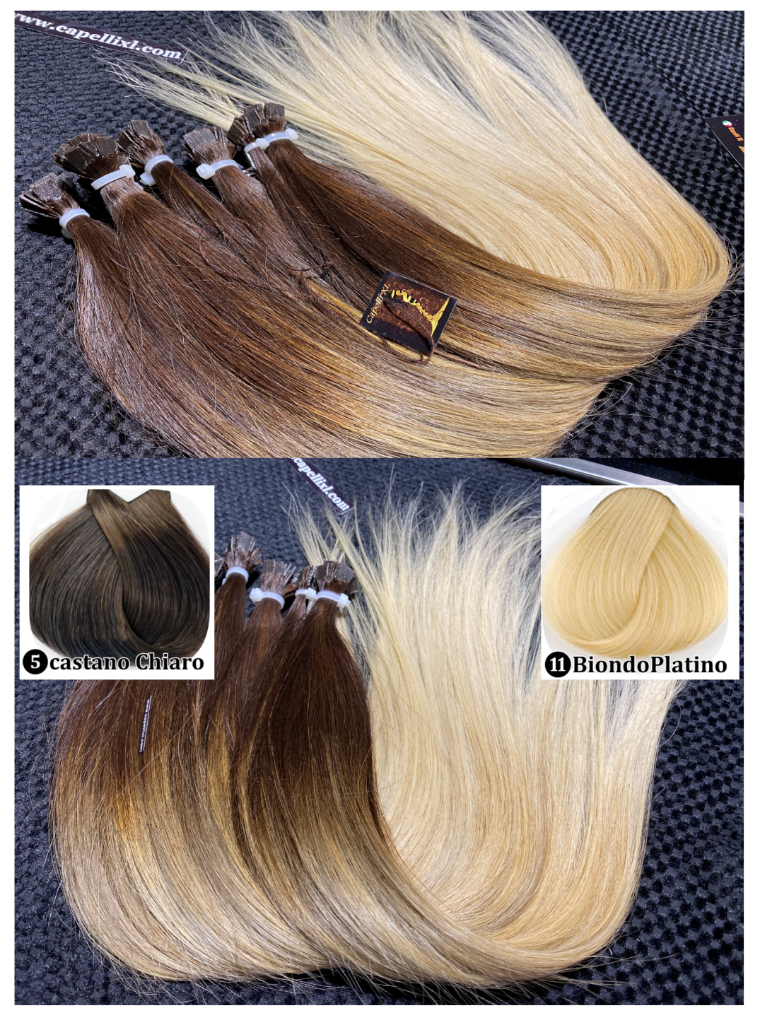 Ciocche di capelli veri colore balayage Sfumatura base castano scuropunte colore biondo Beige freddo 